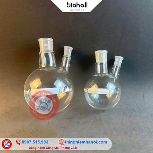 Bình cầu đáy tròn 2 cổ nhám Biohall-Germany chính hãng