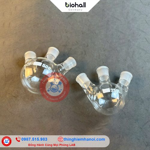 bình cầu đáy tròn 3 cổ nhám biohall-germany chính hãng