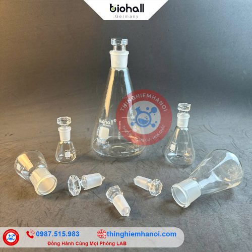bình tam giác cổ nhám nút thuỷ tinh hãng biohall-germany