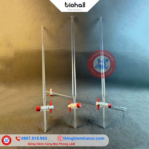 buret chuẩn độ trắng khoá nhựa hãng biohall-germany