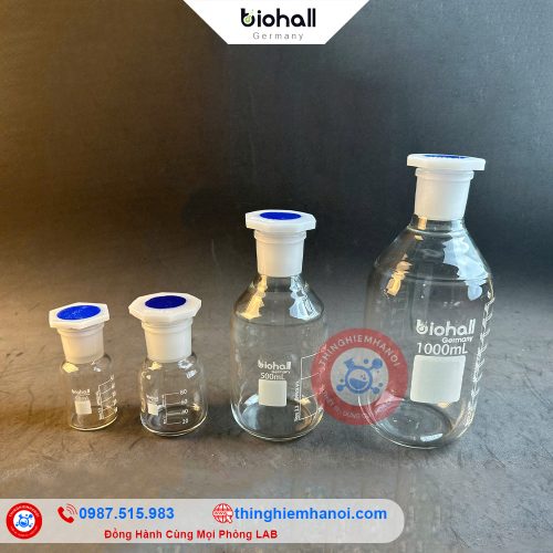 chai thuỷ tinh trắng nút mài miệng rộng biohall-germany chính hãng