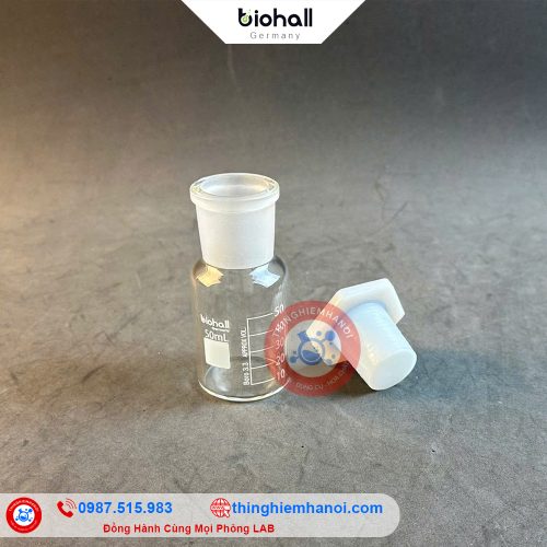 mua chai thuỷ tinh trắng nút mài miệng rộng biohall-germany