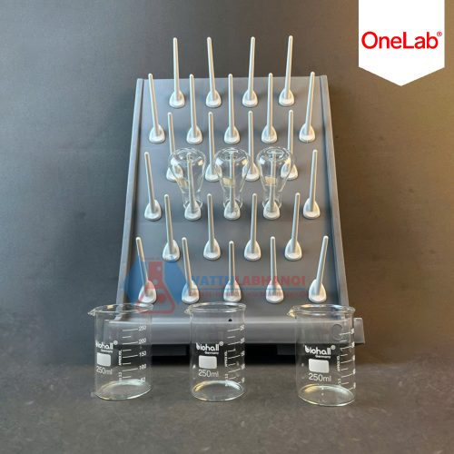 Giá phơi dụng cụ thí nghiệm treo tường bằng nhựa 27 vị trí hãng Onelab